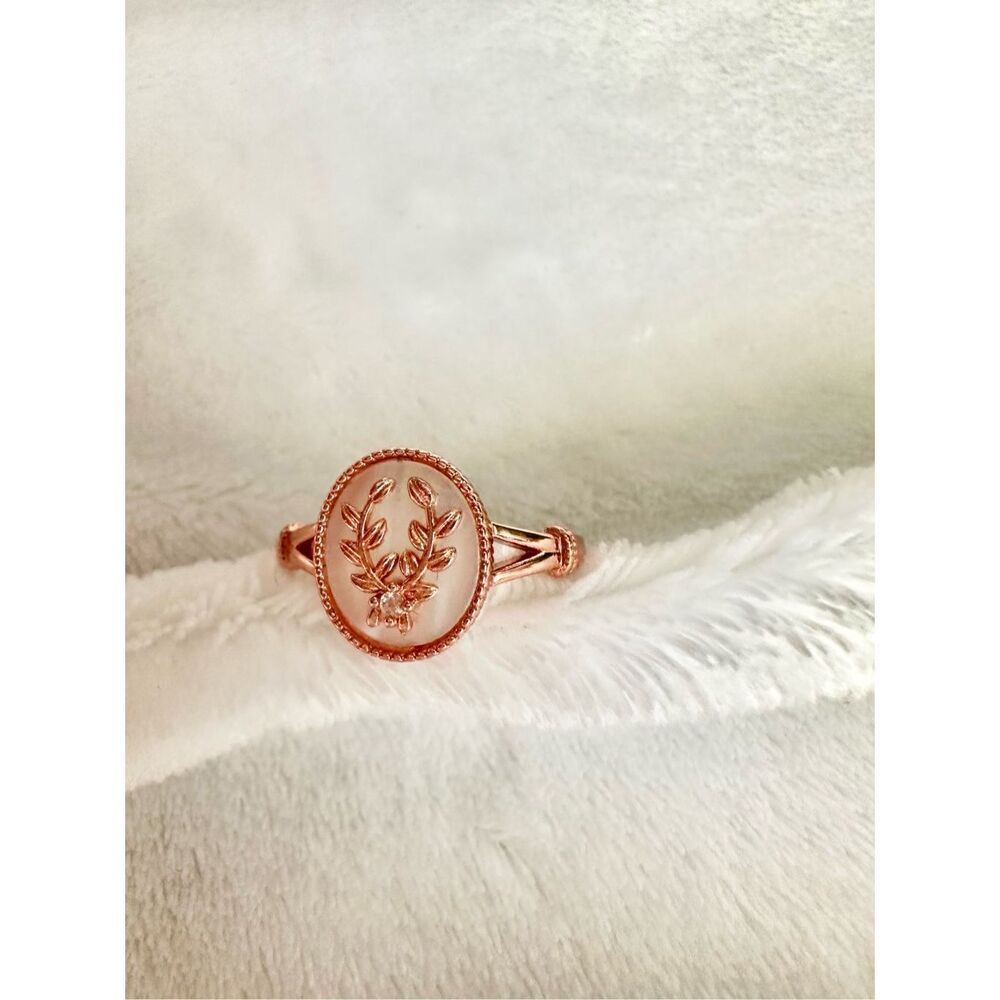 Rose gold color olive branch mother of pearl adjustable ring ￼ - Picture 8 of 9
